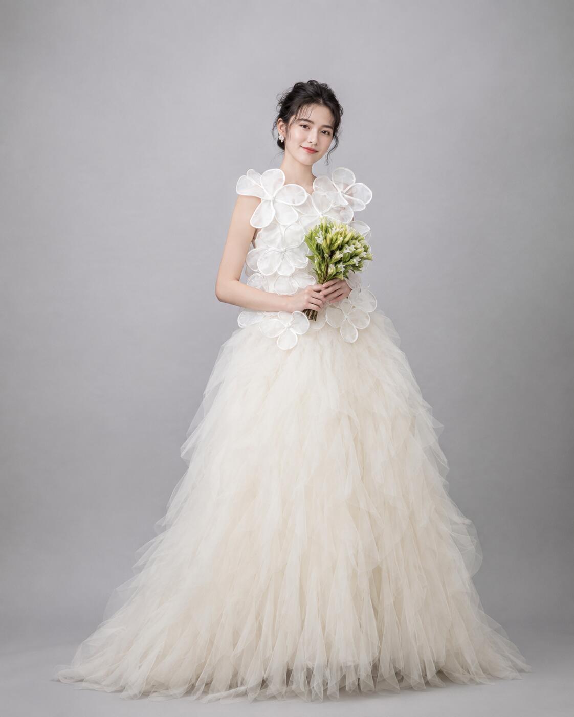 人気上昇！ウェディングドレス+トップス 花モチーフ チュールスカート 優雅なシルエット 可愛い 結婚式